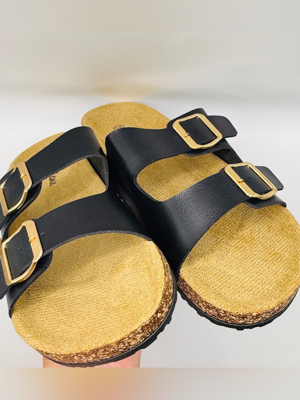 NWT Classic Double Buckle Black Cork Footbed Sandals - Size 5.5 - Picture 4 of 7